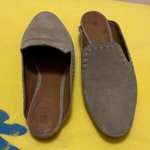 Frye Gwen Pickstitch Ash Taupe Suede Slip-On Mule Slides Shoes